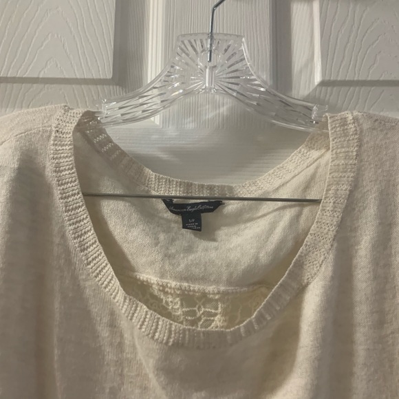 AEO Cream Scoop Neck Lace Back Sweater S - Picture 2 of 8
